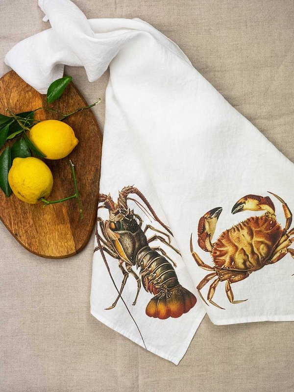 Linnen Theedoek - Keukendoek Lobster en Crab - Set van twee